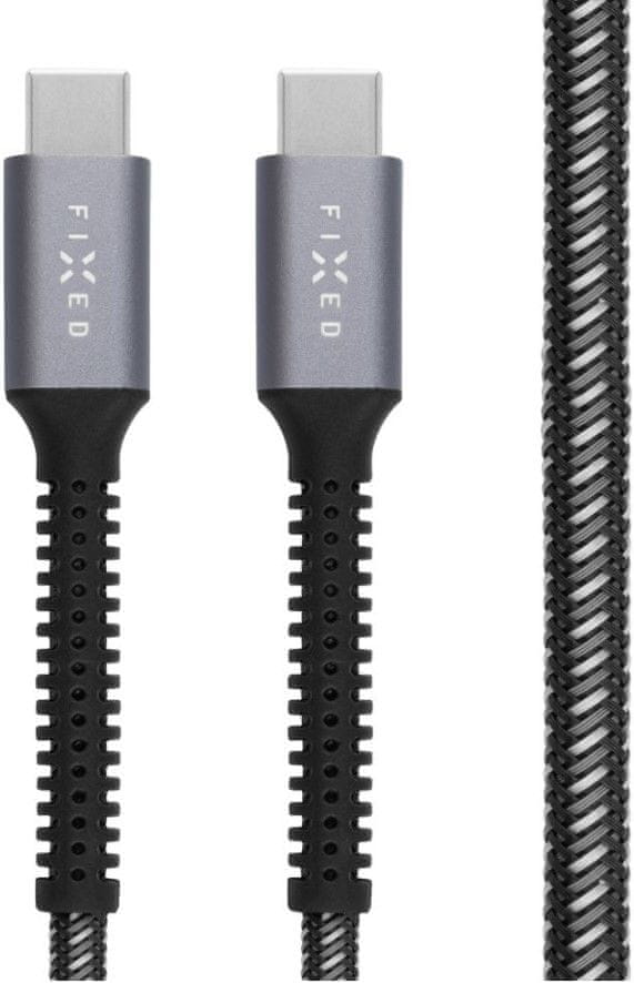 FIXED Nabíjací a dátový odolný kábel Armor s konektormi USB-C/USB-C a podporou PD, 1.2 m, USB 2.0, 240W, sivý FIXDA-CC12-GR